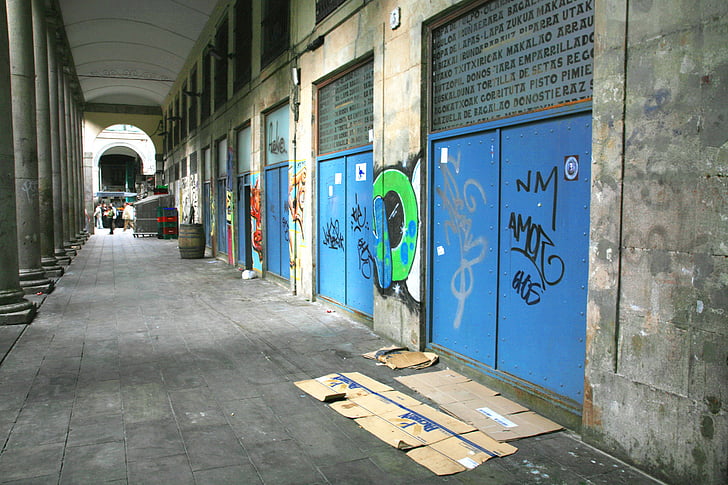 corridor, graffiti, shadow