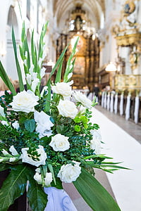 blomster, ornamenter, dekoration, kirke, bryllup buketter, buket, bryllup