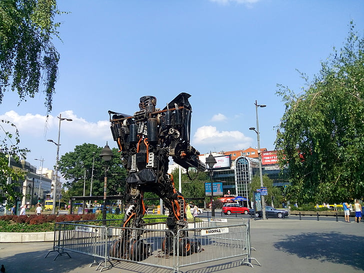 transformatorius, Menas, skulptūra, metalo, Belgradas, Serbija, Miestas