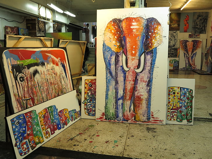 Галерея, Живопис, слон, музика, пофарбовані, зображення, в приміщенні