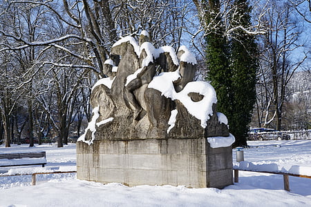 기념물, 공원, tuttlingen, 조각, 동상, 그림, 겨울