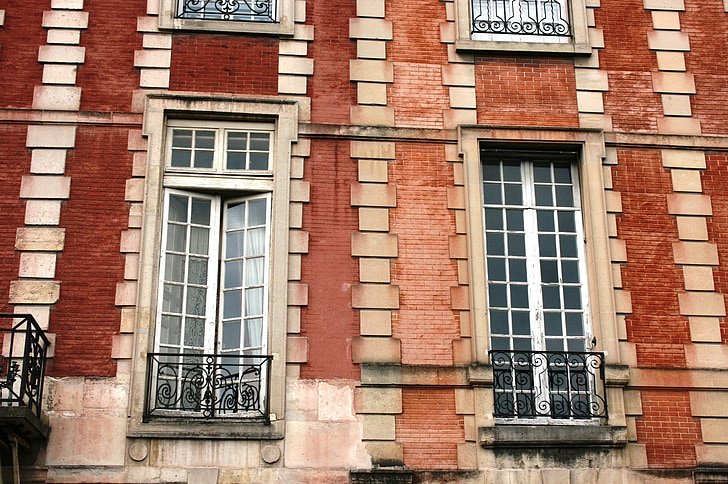 homlokzat, Windows, Place des Vosges-tól, Párizs, építészet, ablak, épület külső