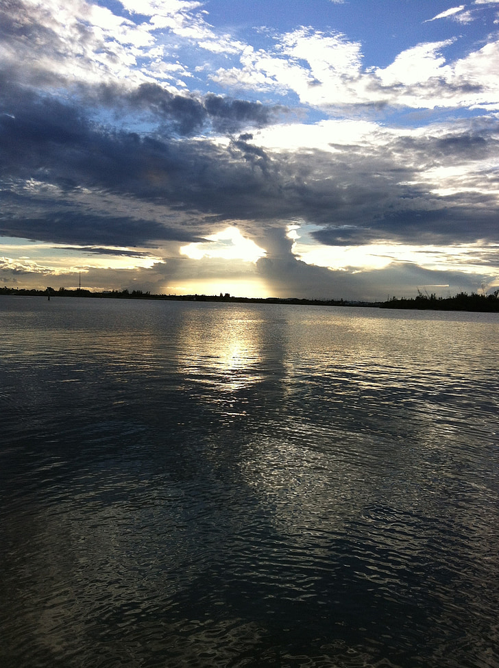 zonsondergang, water, rivier, natuur, wolken, hemel, Florida