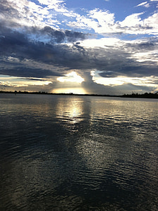 günbatımı, su, nehir, doğa, bulutlar, gökyüzü, Florida