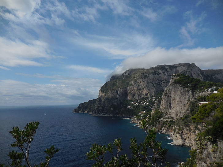 montaña, Océano, roca, mar, cielo, paisaje, naturaleza