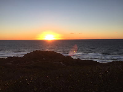 posta de sol, oceà, platja, San diego, Califòrnia, Torrey pines, Parc Nacional
