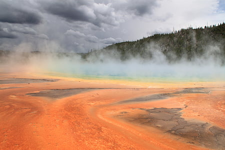 Grand prismatic spring, Yellowstone, Steam, wiosna, Wyoming, krajowe, Park