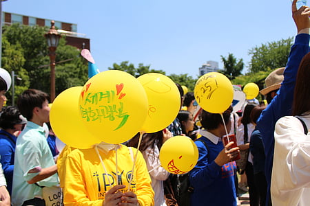 peace, yellow, balloon, background, demo