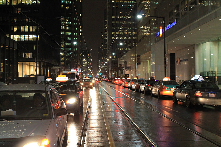 trafic, voitures, rue, ville, La nuit, ville de nuit, Toronto