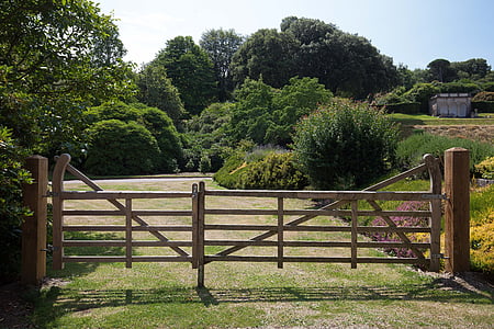 ゲート, 公園, 入力, 木製の柵, フェンス, 草原, 自然