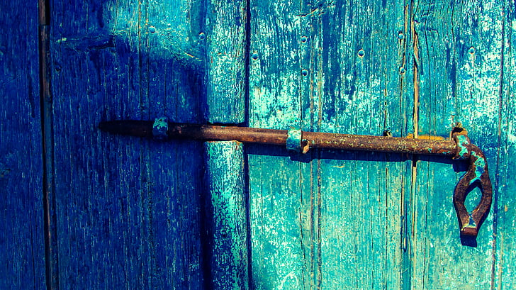 cierre, oxidado, antiguo, puerta, madera, de años, resistido