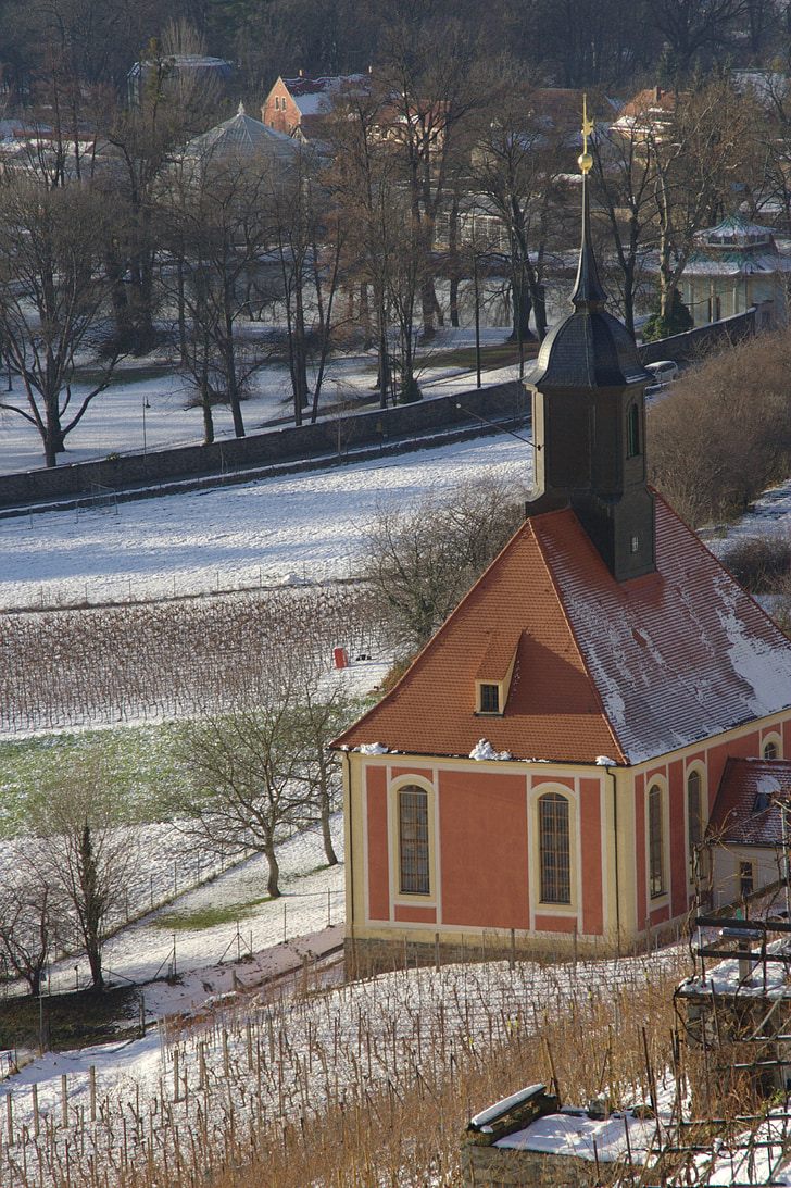 Dresden, Pillnitz, Vineyard kirken, vinter