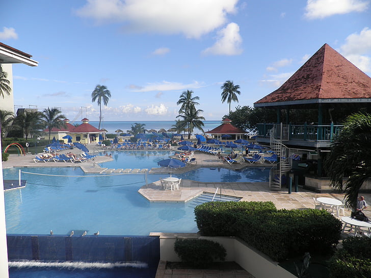 басейн, хотел, океан, тропически, Бахамски острови, плаж, остров