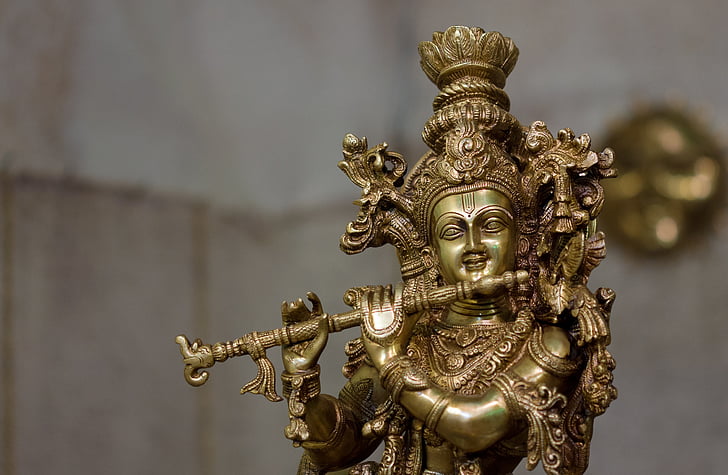 idol, india, lord krishna, religion, sacred, gold colored, indoors
