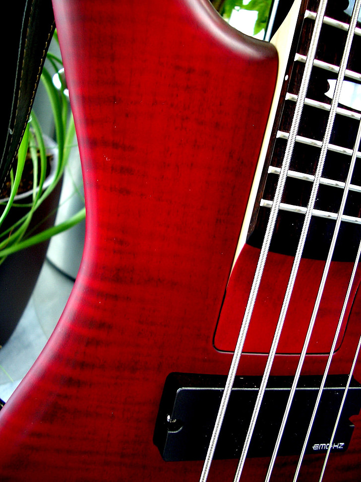 Bass, e-basgitaar, 5 string, tekenreeksen, muziek, instrument, rood