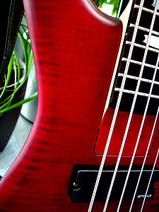 Bass, e bas, 5 sträng, strängar, musik, instrumentet, röd
