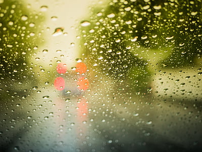 regndråpe, regn, beaded, våte, glass, rømme, vindu
