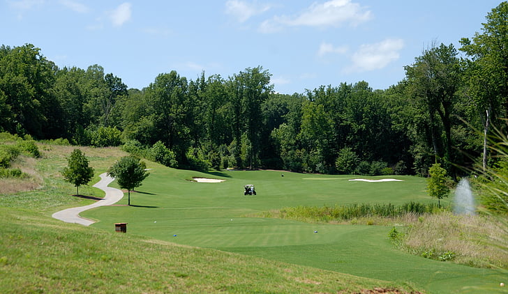 Golf, Sport, zielony, trawa, gra, pole golfowe krajobraz, niebo