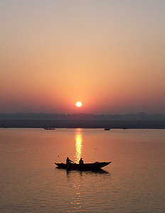boat, ocean, water, sunset, sunrise, orange, river
