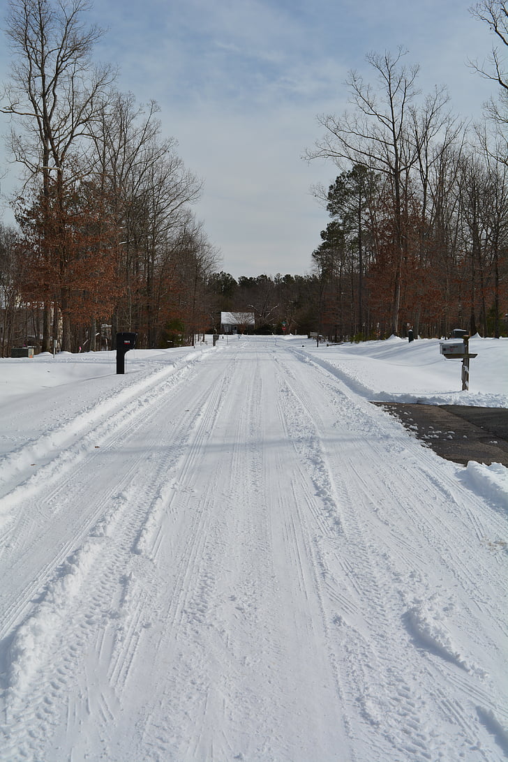 snow, road, winter, roadway, rural