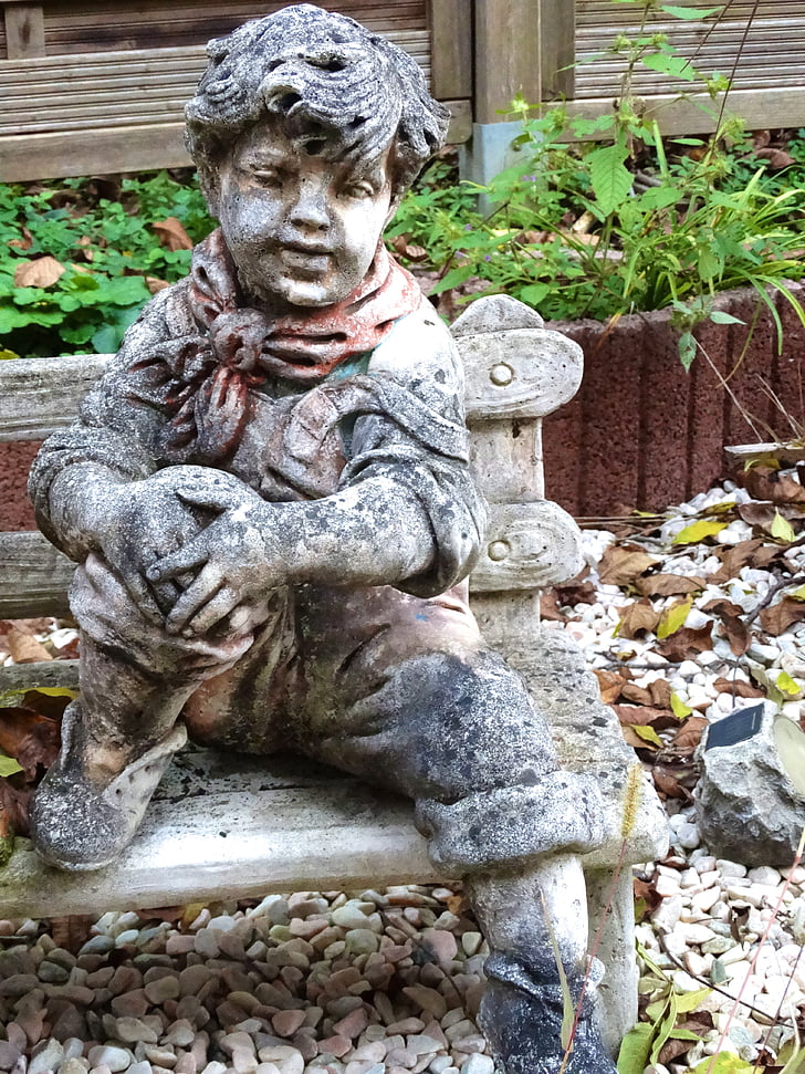 chlapec, Socha, sochárstvo, kamenný obrázok, Záhrada, dekorácie, Architektúra