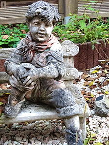 boy, statue, sculpture, stone figure, garden, decoration, architecture