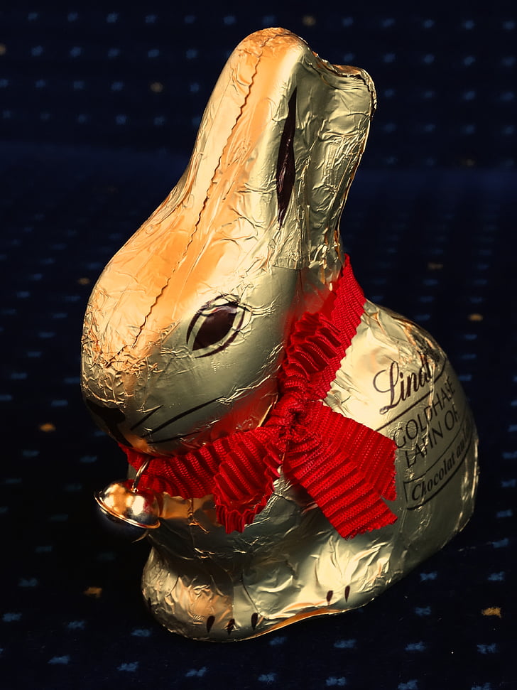 gold bunny, chocolate, hare, bell, shiny, neck mesh, easter