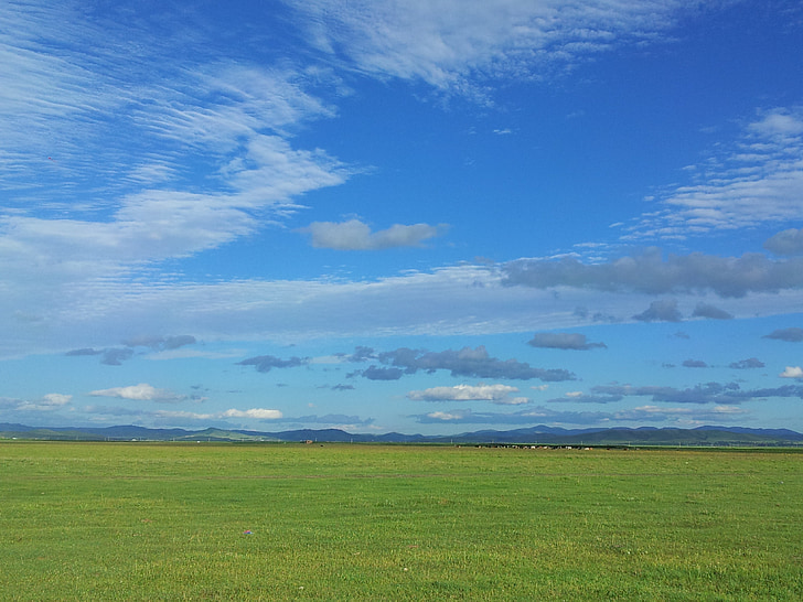 ciel bleu et nuages blancs, Prairie, nature