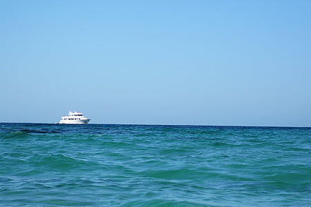синьо, лодка, круиз, хоризонт, пътуване, свободно време, лукс