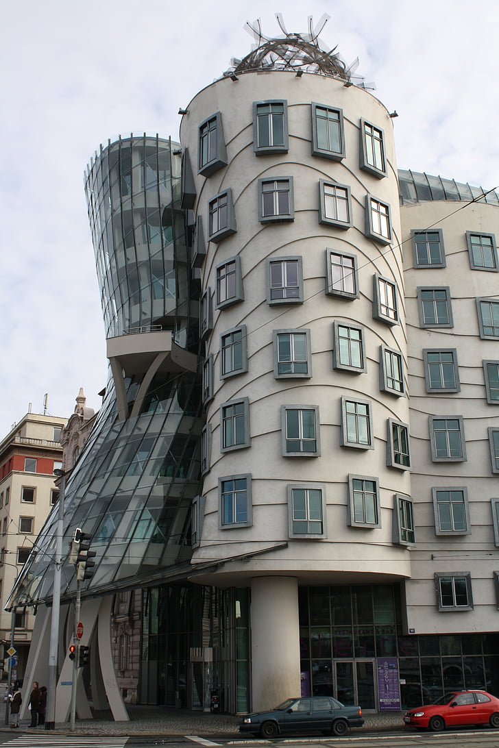 Casa, edifício, torto, arquitetura, cidade, Prague, República Tcheca