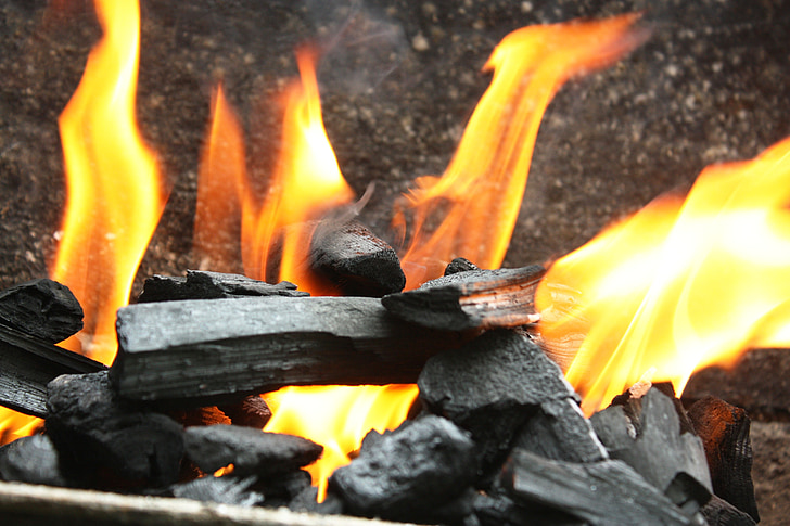 oheň, plamen, červená, vypálit, dřevo, kouř, horká