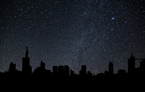 silueta, horizonte de la ciudad, noche, estrellas, cielo, Skyline, ciudad