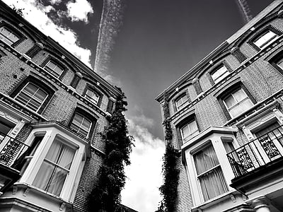 Appartements, architecture, art, balcon, noir et blanc, en noir et blanc, bâtiments