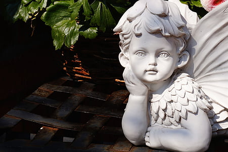 Statuia, Piatra, alb, înger fata, băiat, Ornament, frumos