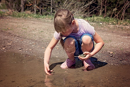human, child, girl, water, puddle, coatings, explore