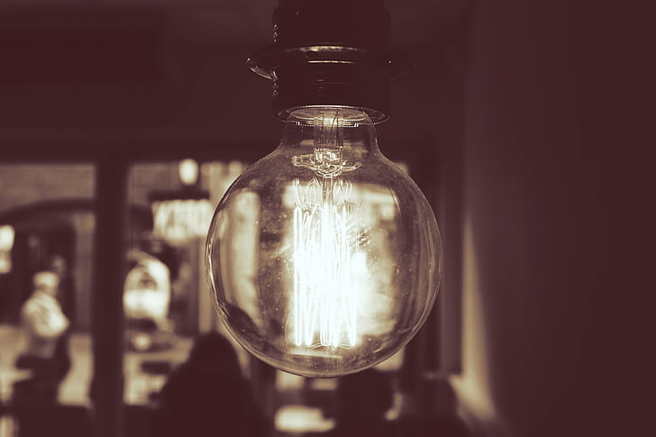 light, bulb, filaments, interior, people, sepia