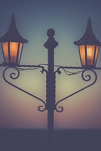 marrom, de madeira, Postar, lâmpada, closeup, foto, luzes da rua