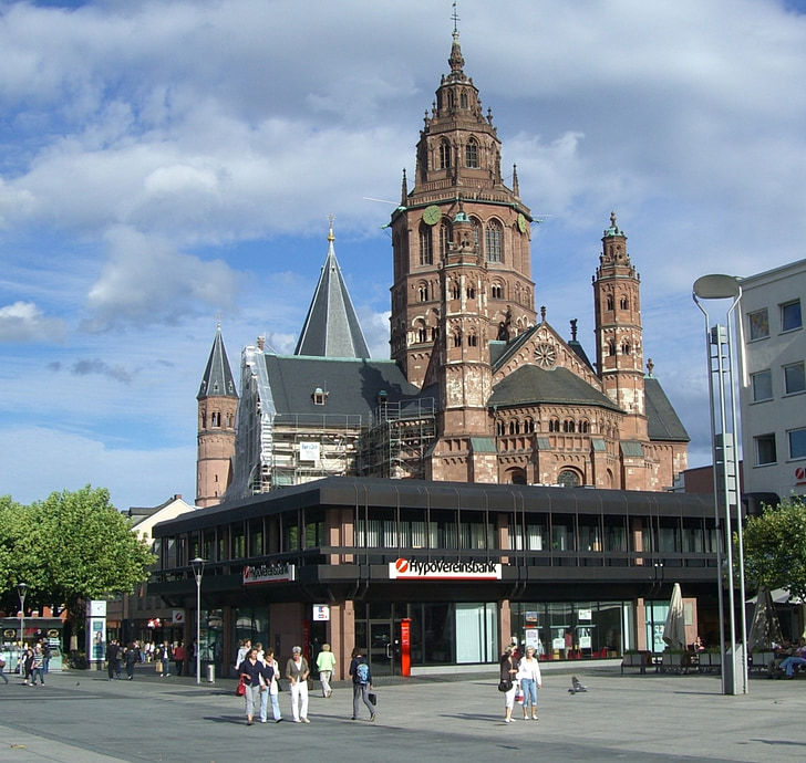 Dom, St. martin's cathedral, Mainz, het platform, mensen, beroemde markt, Europa