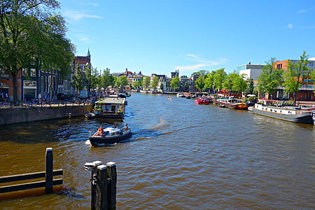 Amsterdam, Amstel-floden, City center, Panorama, nederlandsk, Holland