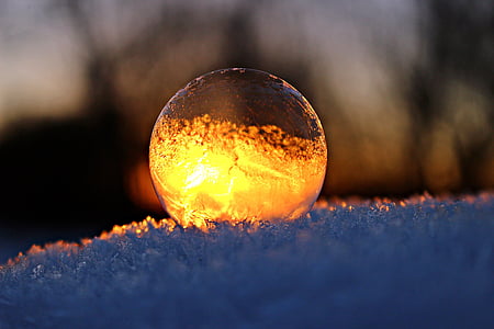 eiskristalle, soap bubble, afterglow, frozen bubble, frozen, frost blister, ice-bag