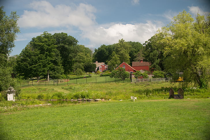 ngôi nhà trang trại, màu xanh lá cây, vùng nông thôn