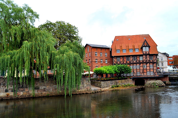 Lüneburg, edificio, antiguo molino, truss, arquitectura, ciudad, Río
