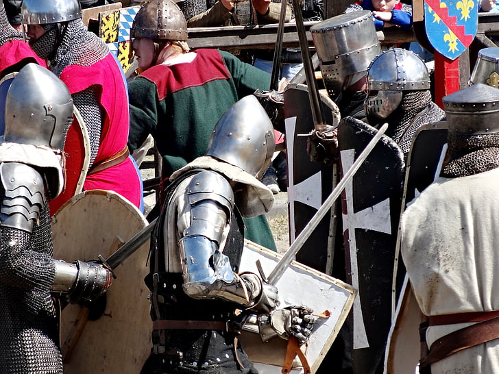 Jeux de chevalier, Chevalier, armure, lutte contre le, épées, Moyen-Age, barre