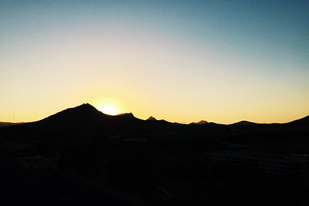 montagne, cresta, tramonto, sagoma, crepuscolo, luce morente, paesaggio