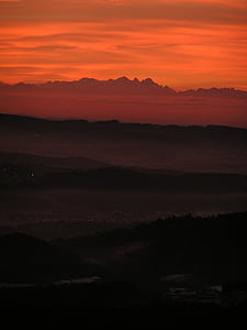 Sunrise, Bayer metsa, Doonau orus, Alpenblick, Vaade, Horizon, maastik
