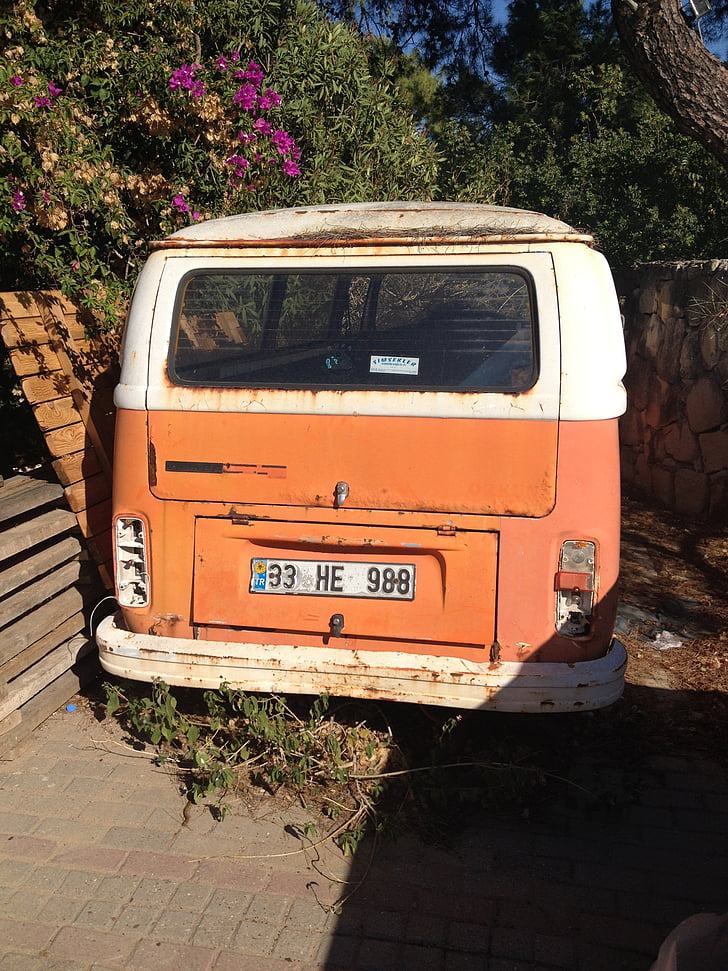 Autobús VW, taronja, vell, Volkswagen, hippy