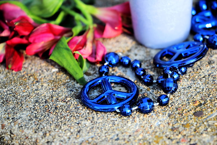 peace, blue, necklace, love, healing, protest, flowers