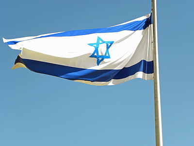 Israel, flagga, blå, vit, stjärnigt, David, nationella