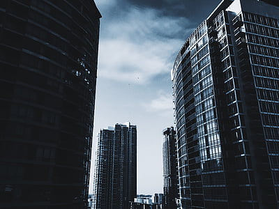 skyscrapers, cloudy, sky, buildings, towers, high rises, architecture