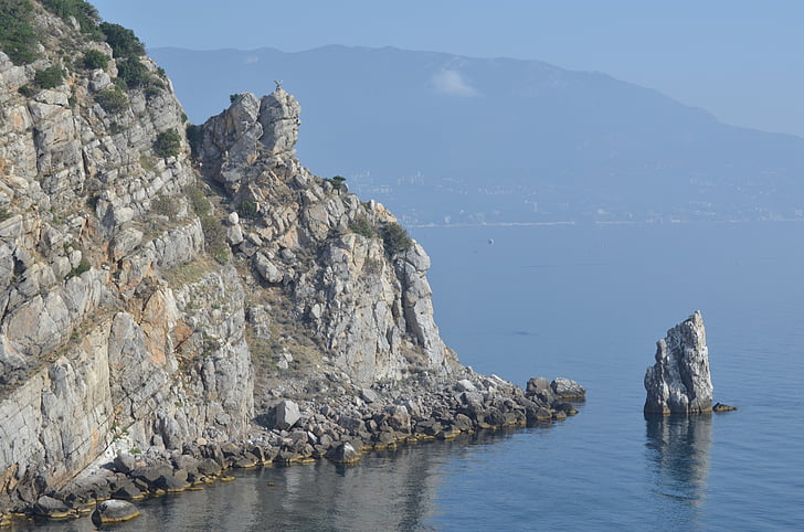 rocks, beach, landscape, crimea, yalta, sea, nature